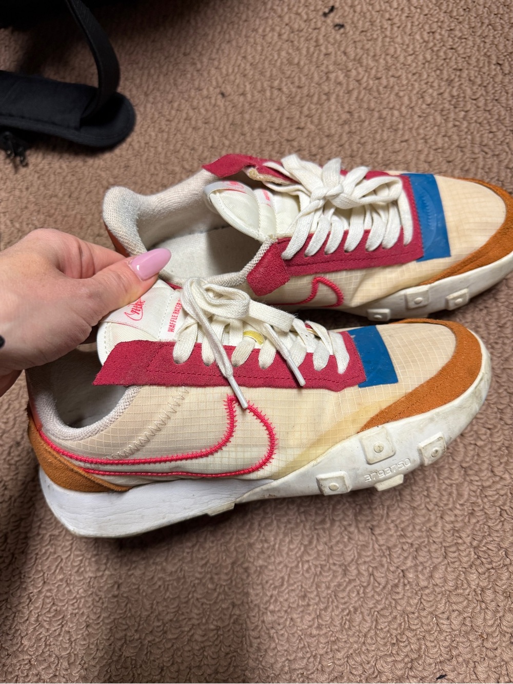 Nike Women's Cream Sneakers with Pink, Blue & Brown Accents